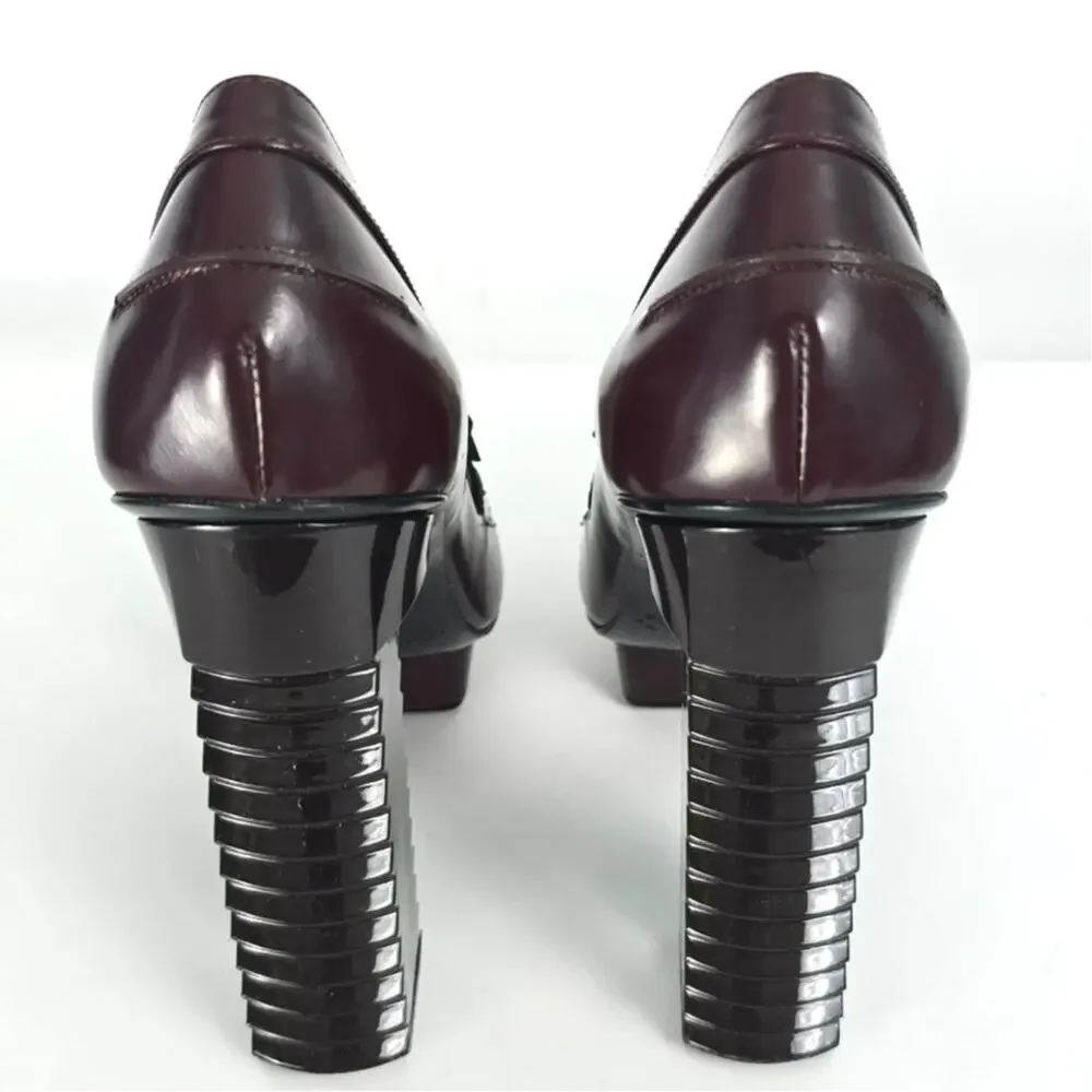 Aperlai High Heel Loafer Lucite Zig Zag Heel Platform Oxblood Burgundy Size 38